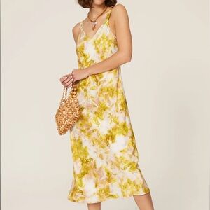 Joie Maple Tie Dye Printed Silk V-Neck Georgette Sleeveless Midi Slip Dress XS